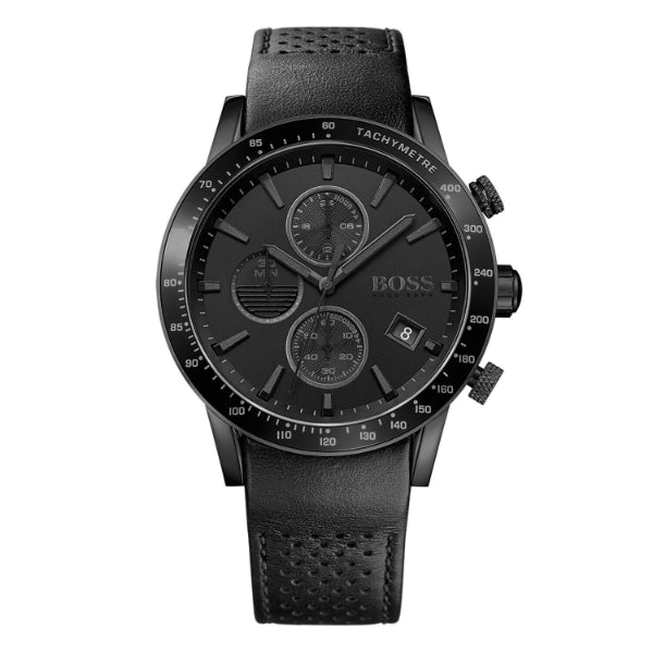 HUGO BOSS Rafale Black Leather Strap Black Dial Chronograph Quartz Watch for Gents - 1513456