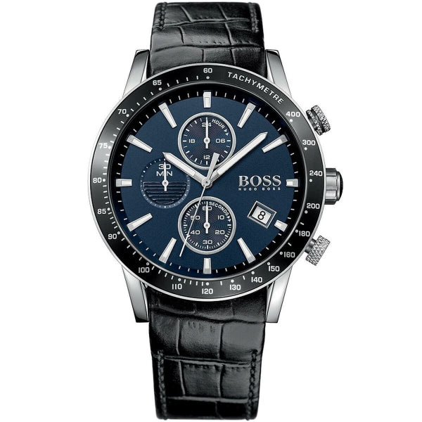 HUGO BOSS Rafale Black Leather Strap Blue Dial Chronograph Quartz Watch for Gents - 1513391