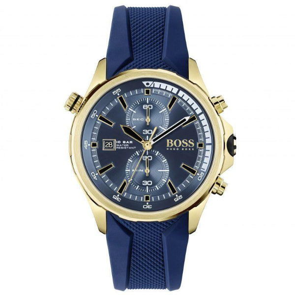 HUGO BOSS Globetrotter Blue Silicone Strap Blue Dial Chronograph Quartz Watch for Gents - 1513822