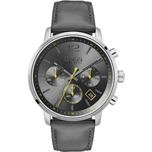 HUGO BOSS Attitude Grey Leather Strap Grey Dial Chronograph Quartz Watch for Gents - 1513658