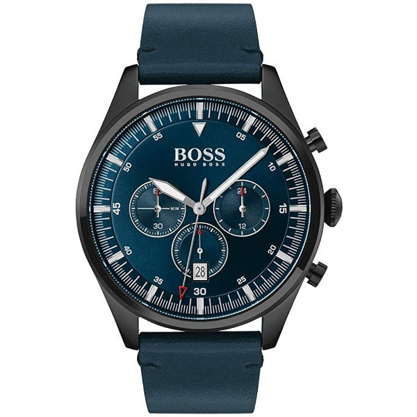 HUGO BOSS Pioneer Blue Leather Strap Blue Dial Chronograph Quartz Watch for Gents - 1513711