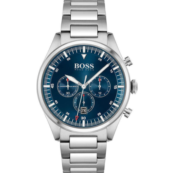 HUGO BOSS Pioneer Silver Stainless Steel Blue Dial Chronograph Quartz Watch for Gents - 1513713