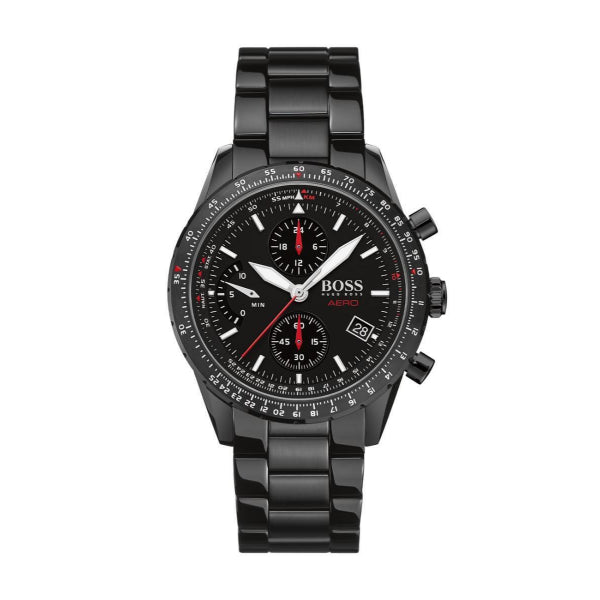 HUGO BOSS Aero Black Stainless Steel Black Dial Chronograph Quartz Watch for Gents - 1513771
