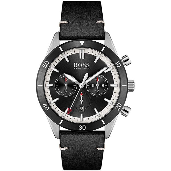 HUGO BOSS Santiago Black Leather Strap Black Dial Chronograph Quartz Watch for Gents - 1513864