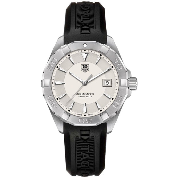 Tag Heuer Aquaracer Black Silicone White Dial Quartz Watch for Gents - WAY1111.FT8021