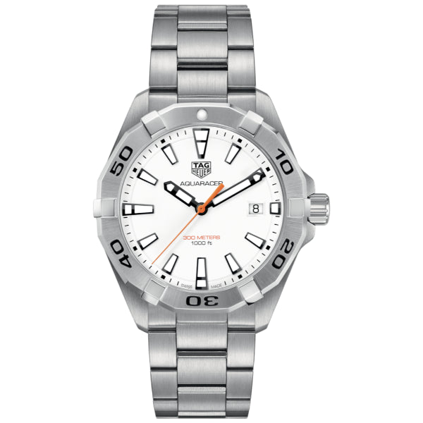 Tag Heuer Aquaracer Silver Stainless Steel White Dial Quartz Watch for Gents - WBD1111.BA0928