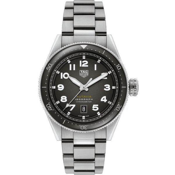 Tag Heuer Autavia Isograph Silver Stainless Steel Black Dial Automatic Watch for Gents - WBE5110.EB0173