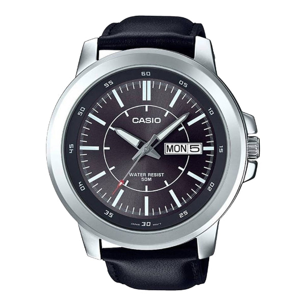 Casio Black Leather Strap Black Dial Quartz Watch for Gents - Casio MTP-X100L-8EVDF AG