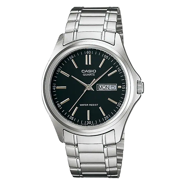 Casio Silver Stainless Steel Black Dial Quartz Watch for Gents - MTP-1239D-1ADF AG