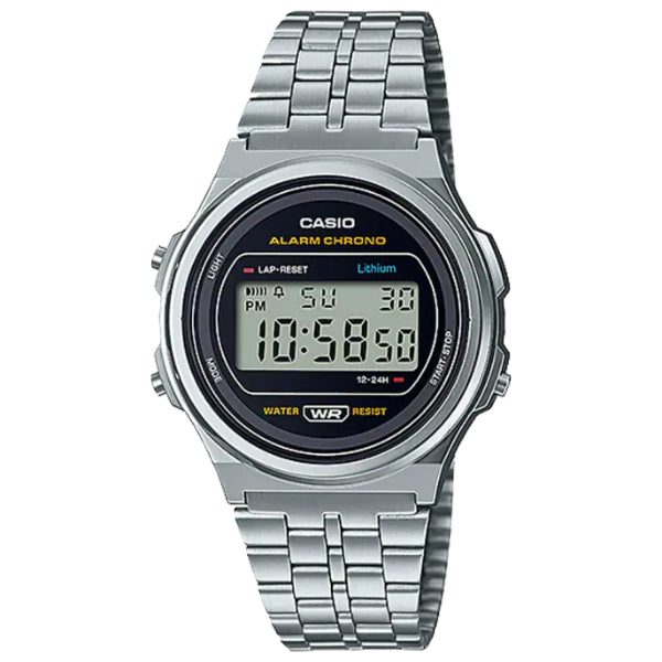 Casio Silver Stainless Steel Black Dial Quartz Watch for Unisex - A171WE-1DF AG