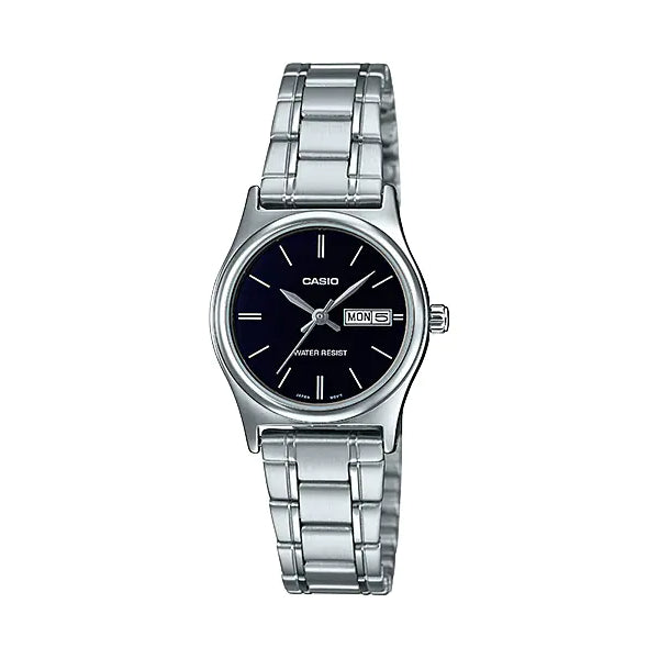 Casio Silver Stainless Steel Black Dial Quartz Watch for Ladies - LTP-V006D-1B2UDF AG