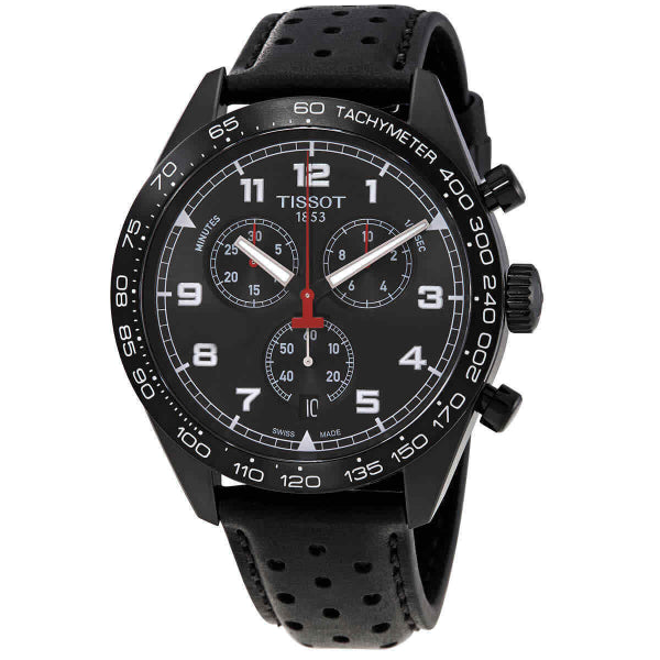 Tissot PRS 516 Black Leather Strap Black Dial Chronograph Quartz Watch for Men's - T131.617.36.052.00