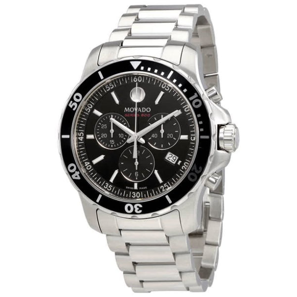 Movado 800 Series Silver Stainless Steel Black Dial Chronograph Quartz Watch for Gents - 2600142