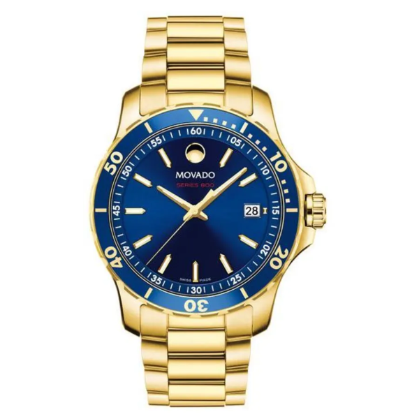 Movado 800 Series Gold Stainless Steel Blue Dial Quartz Watch for Gents - 2600144