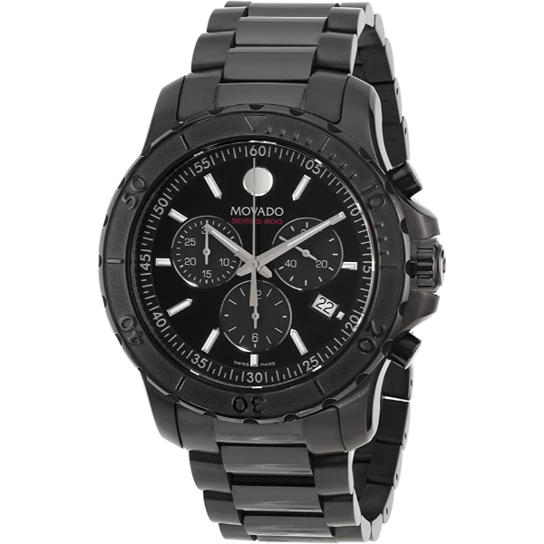 Movado 800 Series Black Stainless Steel Black Dial Chronograph Quartz Watch for Gents - 2600119