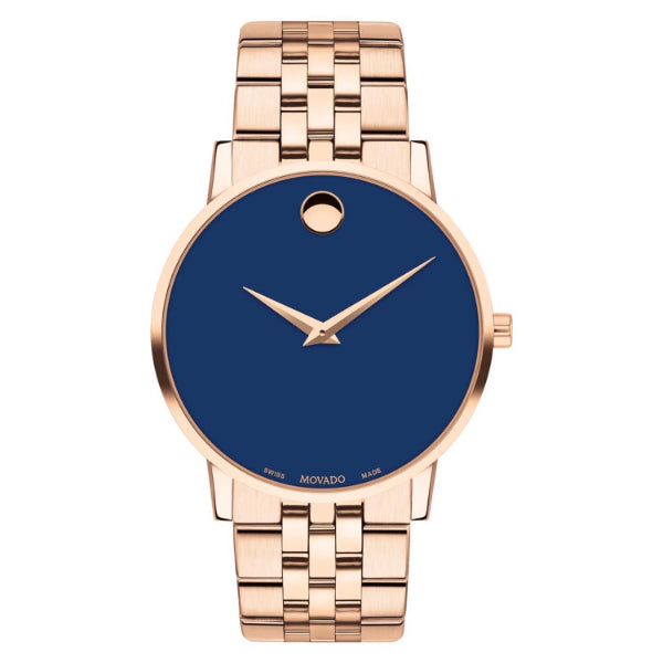 Movado Museum Rose Gold Stainless Steel Blue Dial Quartz Watch for Gents - 607353