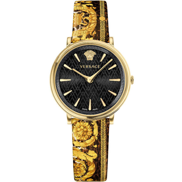 Versace V-Circle Multicolor Leather Strap Black Dial Quartz Watch for Ladies - VBP130017
