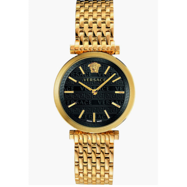 Versace V-Twist Gold Stainless Steel Black Dial Quartz Watch for Ladies - VELS00819