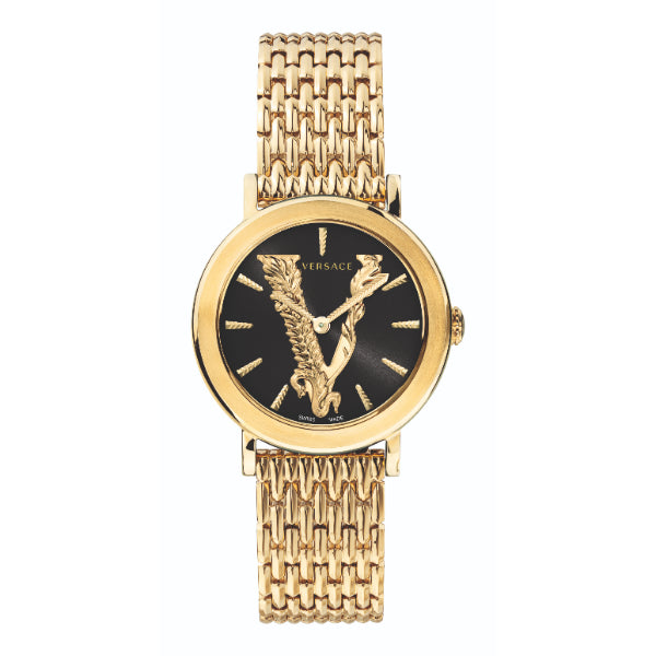 Versace Gold Stainless Steel Black Dial Quartz Watch for Ladies - VEHC00619