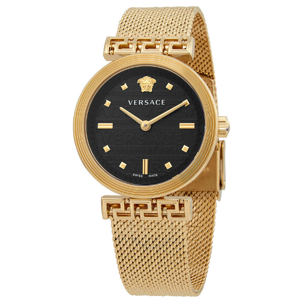Versace Meander Gold Mesh Bracelet Black Dial Quartz Watch for Ladies - VELW00720