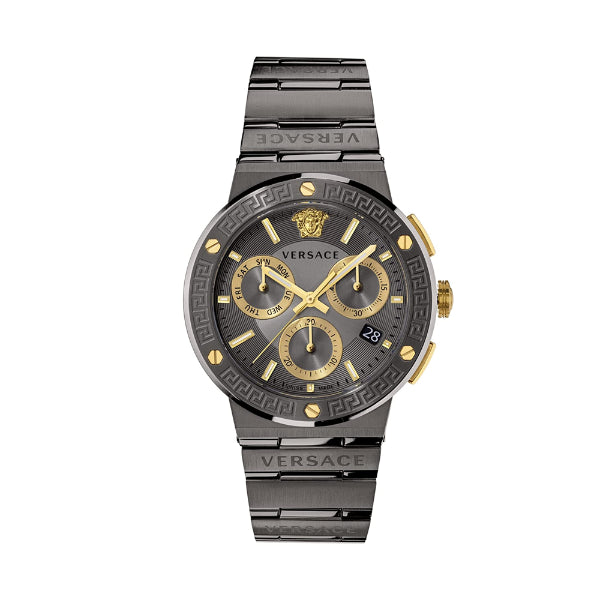Versace Grace Logo Black Stainless Steel Black Dial Chronograph Quartz Watch for Gents - VEZ900521