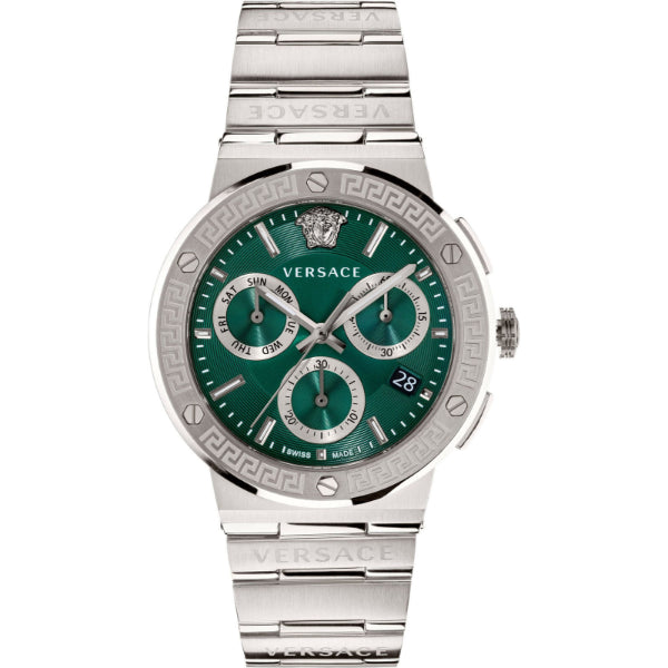 Versace Grace Logo Silver Stainless Steel Green Dial Chronograph Quartz Watch for Gents - VEZ900121