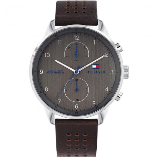 Tommy Hilfiger Chase Brown leather strap Grey Dial Chronograph Quartz Watch for Gents - 1791579