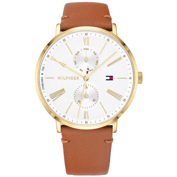 Tommy Hilfiger Jenna Brown Leather Strap White Dial Quartz Watch for Ladies - 1782073