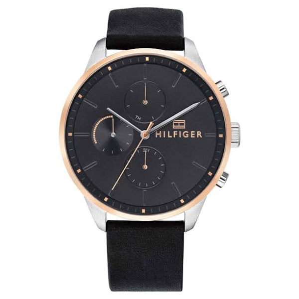 Tommy Hilfiger Chase Black Leather Strap Black Dial Chronograph Quartz Watch for Gents - 1791488