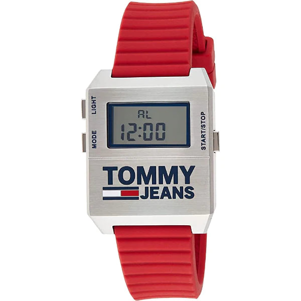Tommy Hilfiger Tommy Jeans Expedition Red Silicone Strap Silver Dial Quartz Unisex Watch - 1791674