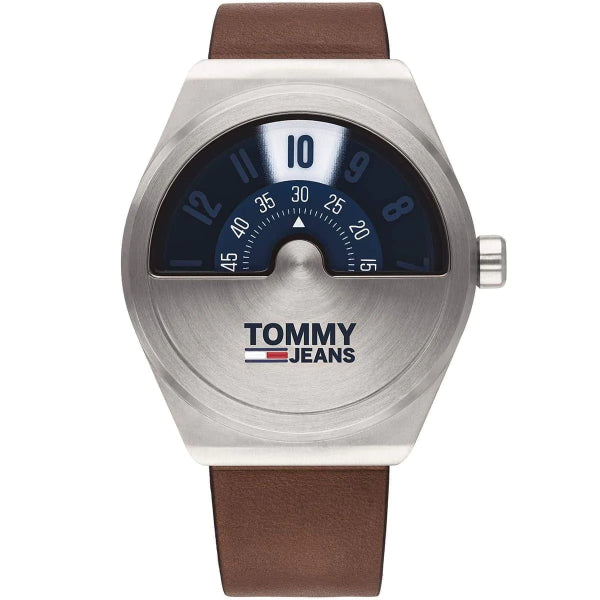 Tommy Hilfiger Monogram Pop Brown Leather Strap Blue Dial Quartz Watch for Gents - 1791772