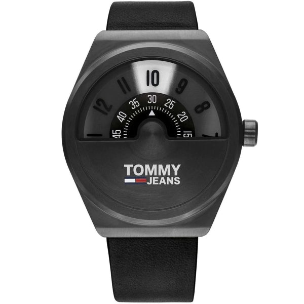 Tommy Hilfiger Monogram Pop Black Leather Strap Black Dial Quartz Watch for Gents - 1791773