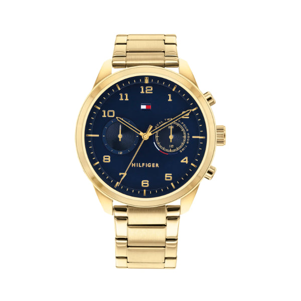 Tommy Hilfiger Patrick Gold Stainless Steel Blue Dial Chronograph Quartz Watch for Gents - 1791783
