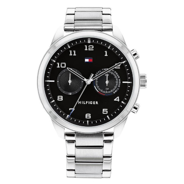 Tommy Hilfiger Patrick Silver Stainless Steel Black Dial Chronograph Quartz Watch for Gents - 1791784