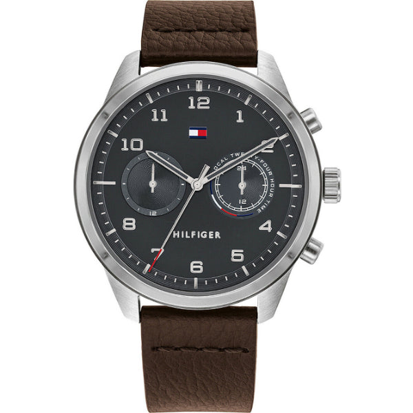 Tommy Hilfiger Patrick Brown Leather Strap Grey Dial Chronograph Quartz Watch for Gents - 1791785