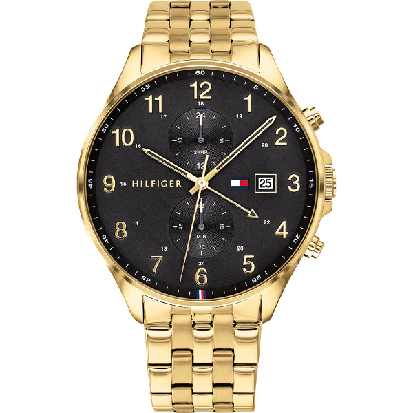 Tommy Hilfiger West Gold Stainless Steel Black Dial Chronograph Quartz Watch for Gents - 1791708