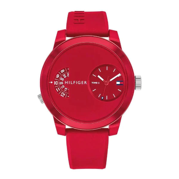 Tommy Hilfiger Denim Red Silicone Strap Red Dial Quartz Watch for Gents - 1791557