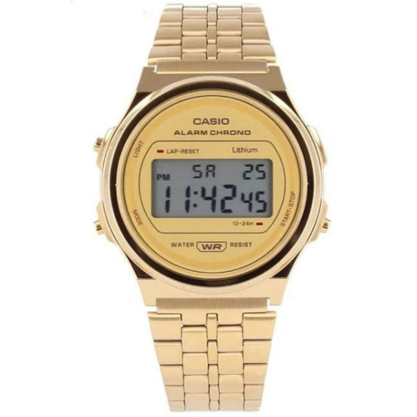 Casio Digital Retro Gold Stainless Steel Gold Dial Quartz Unisex Watch - A-171WEG-9A
