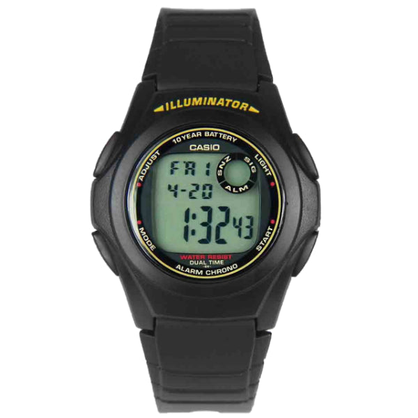 Casio Illuminator Black Silicone Strap Strap Black Dial Quartz Watch for Gents - F-200W-9ADF