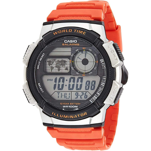 Casio Illuminator Orange Silicone Strap Black Dial Quartz Watch for Gents - AE-1000W-4BVDF