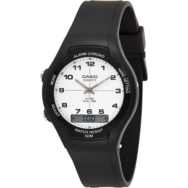 Casio Youth Black Silicone Strap White Dial Quartz Watch for Gents - AW-90H-7BVDF