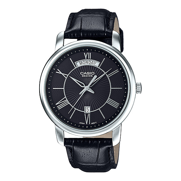 Casio Black Leather Strap Black Dial Quartz Watch for Gents - BEM-152L-1AVDF