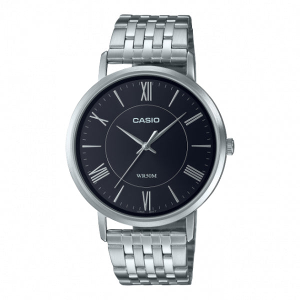 Casio Standard Silver Stainless Steel Black Dial Quartz Watch for Gents - MTP-B110D-1AVDF