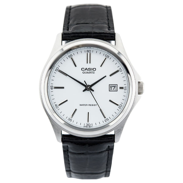 Casio Black Leather Strap White Dial Quartz Watch for Gents - LTP-1183E-7ADF