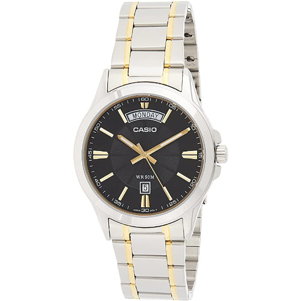 Casio General Two-tone Stainless Steel Black Dial Quartz Watch for Gents - MTP-1381G-1AVDF