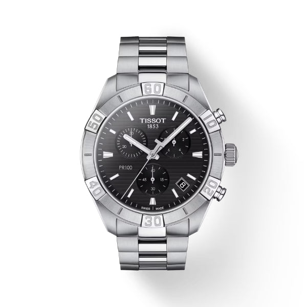 Tissot PR 100 Silver Stainless Steel Black Dial Chronograph Quartz Watch for Men's - T101.617.11.051.00