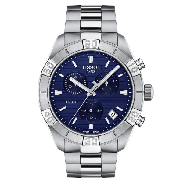 Tissot PR 100 Silver Stainless Steel Blue Dial Chronograph Quartz Watch for Men's - T101.617.11.041.00