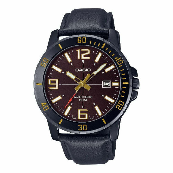 Casio Enticer Black Leather Strap Burgendy Dial Quartz Watch for Gents - MTP-VD01BL-5BVUDF