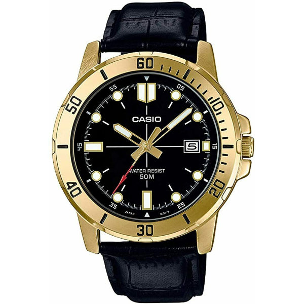 Casio Enticer Black Leather Strap Black Dial Quartz Watch for Gents - MTP-VD01GL-1EVUDF