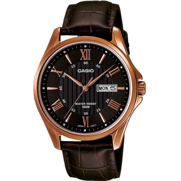 Casio Enticer Brown Leather Strap Brown Dial Quartz Watch for Gents - MTP-1384L-1AVDF